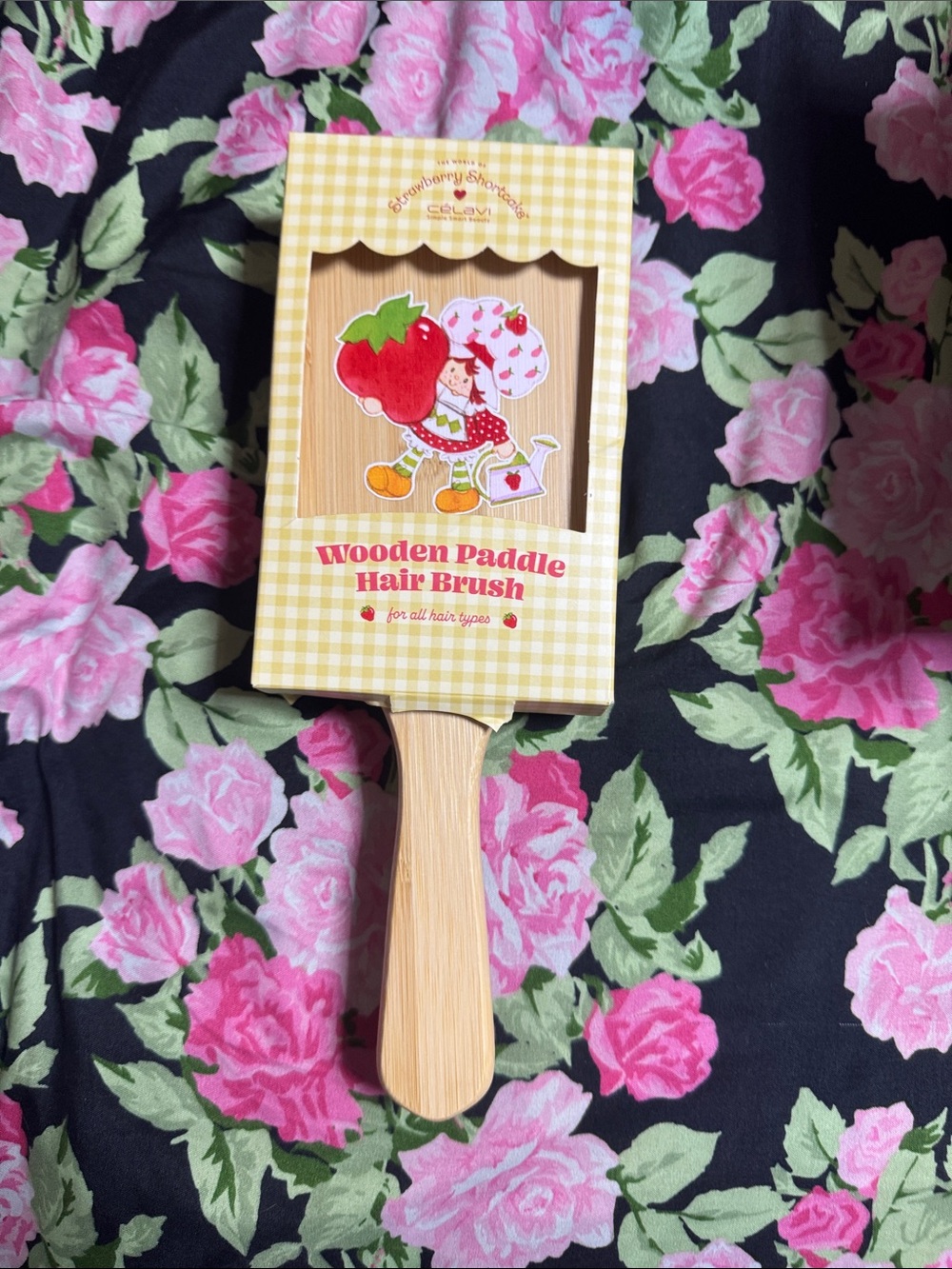 Strawberry Shortcake x Celavi Wooden Paddle Hair Brush - Pink Cushion
